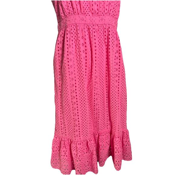 J.Crew hot pink eyelet cotton midi dress sleeveless tiered hem size 8 - Picture 3 of 8